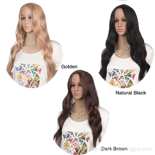 Hot Selling Ombre Brown Dark Blonde Long Wavy Middle Part Hair Wig Cosplay Natural Heat Resistant Synthetic Wig for Women